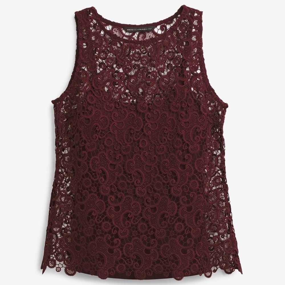 WHBM Sleeveless Lace Tee Burgundy Scalloped Large